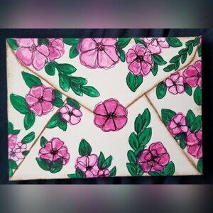 "Pink floral love letter" original painting by me on 7x5 canvas